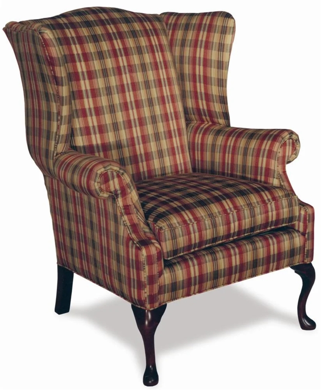 Traditional Wing Chair Red Plaid Pattern Cabriole Legs