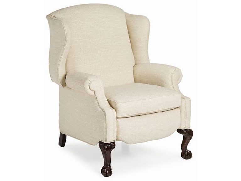 Traditional Wingback Recliner Chair Warm Ivory Ball and Claw Feet