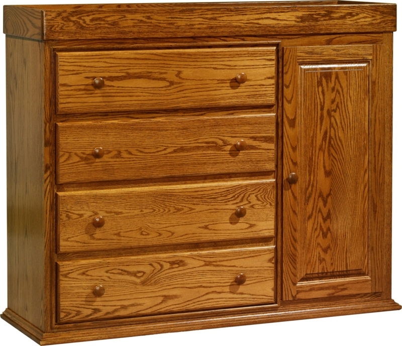 Traditional wood baby dresser with side wardrobe and tray top rail