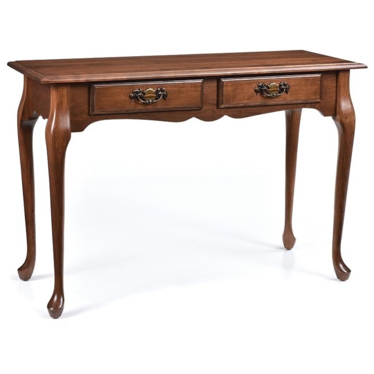 Traditional Wood Console Table: Two Drawers, Batwing Pulls, Cabriole Legs