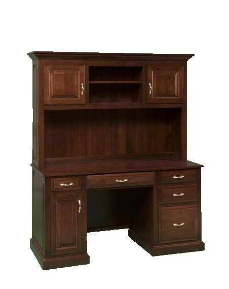 Traditional Wood Hutch Desk: Solid Mahogany Swan Neck Pulls Base