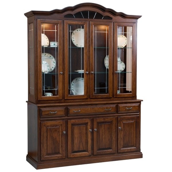 Traditional Wood Hutch featuring Etched Glass and Integrated Lighting