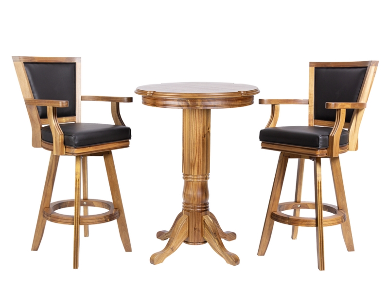 Traditional Wood Pub Set featuring Swivel Bar Stools with Arms
