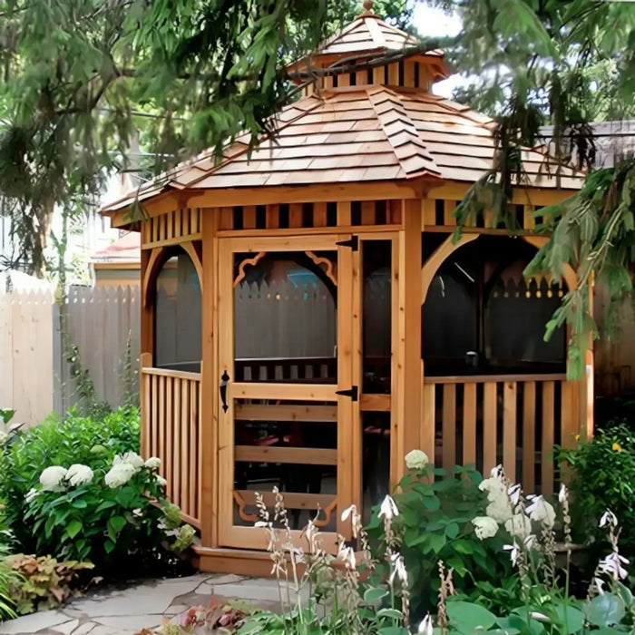 Traditional Wooden Gazebo Octagonal Shape with Screen Door