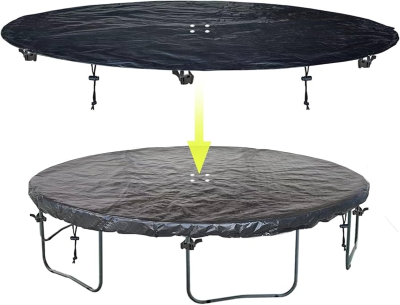 Trampoline Protective Cover Matte Black with Central Drainage Holes.