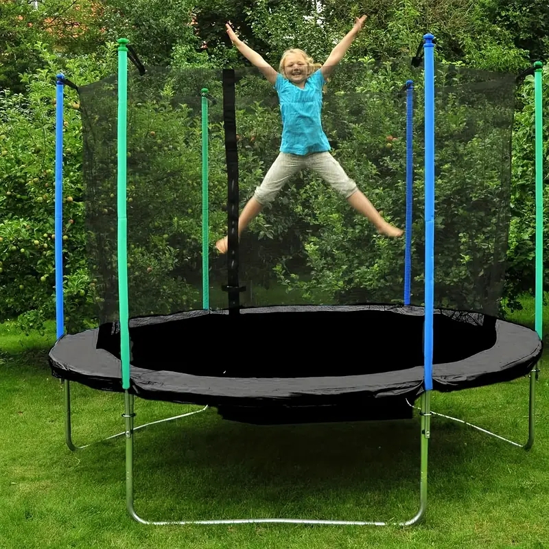 Trampoline Safety Enclosure Net Dual Color Blue Green Padded Poles.