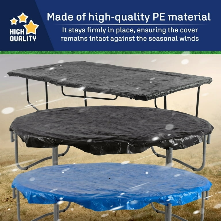 Trampoline Weather Cover Elasticated Trim, Black and Blue PE Material.