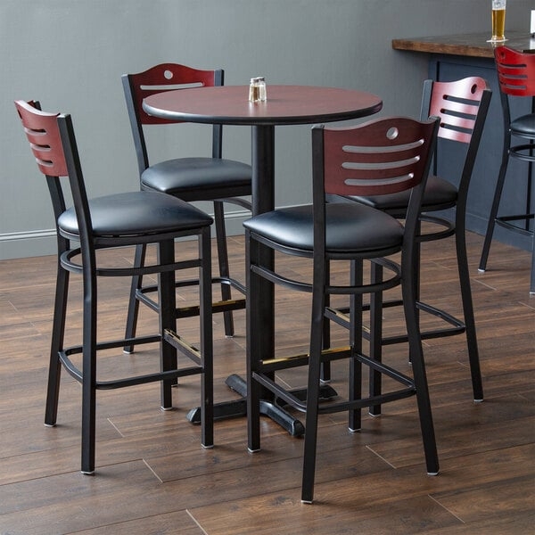 Transitional Bar Height Dining Set Ladder Back Mahogany Finish