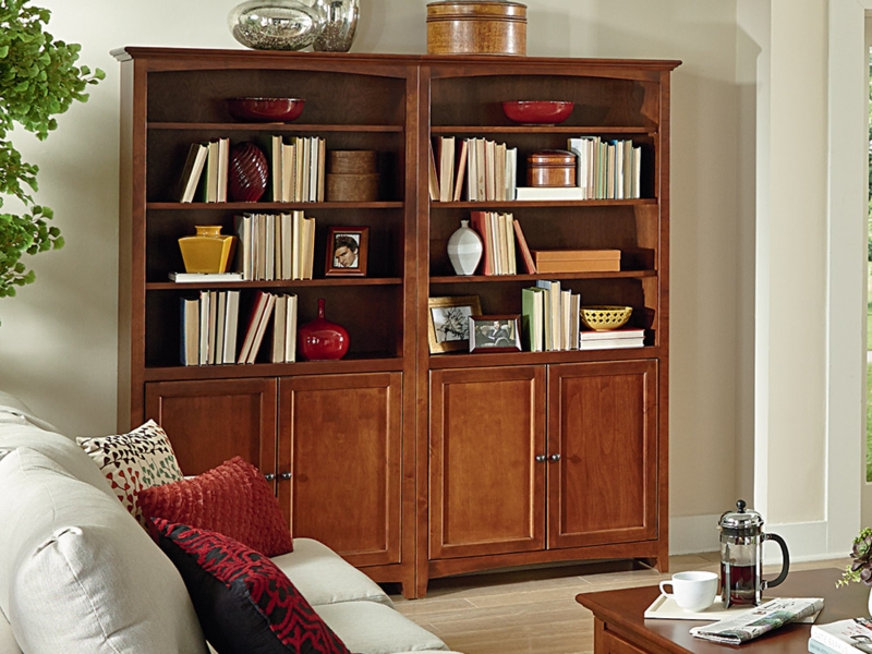 Transitional Cherry Brown Bookcase with Arched Top and Modular Design