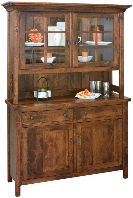 Transitional China Hutch With Muntin Glass Doors And Plank Back