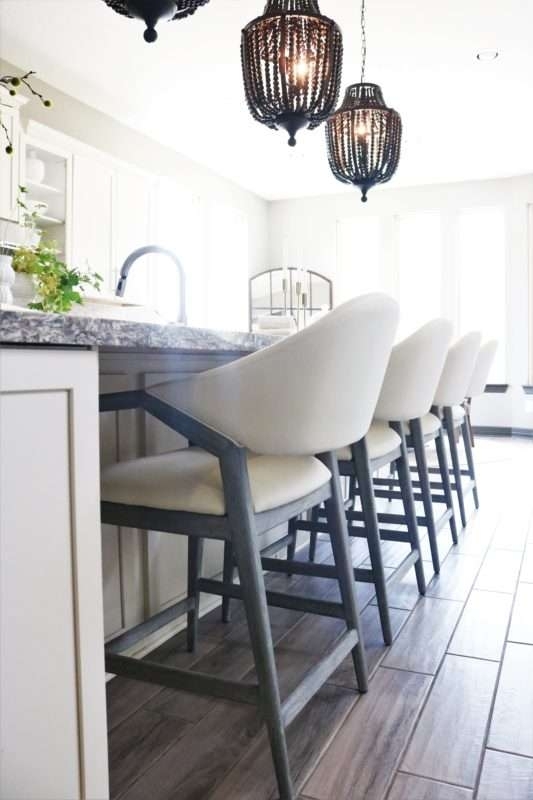 Transitional Counter Stool Barrel Seat Charcoal Frame Warm Beige