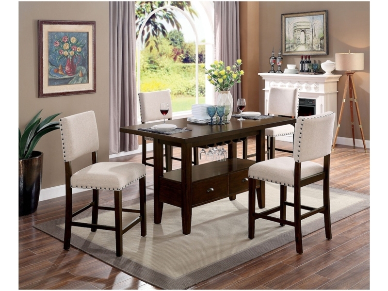 Transitional Espresso Counter Height Dining Set with Stemware Rack