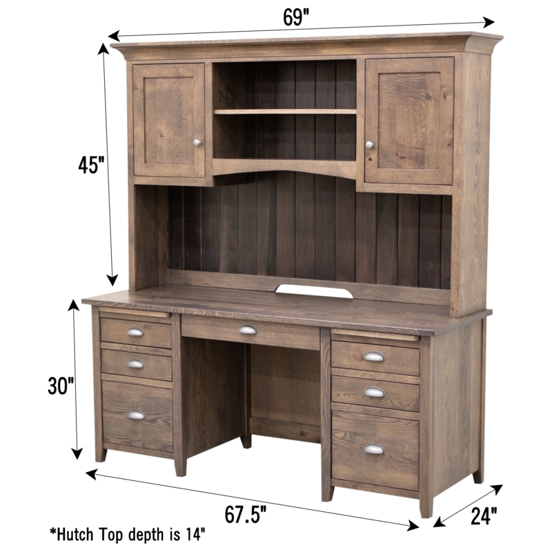 Transitional Executive Desk Hutch: Stone Brown Finish Planked Back