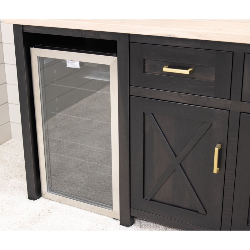 Transitional Farmhouse Bar Cabinet with Gold Hardware and X-Brace