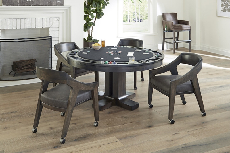 Transitional Game Table Set with Curved Open Back Caster Chairs