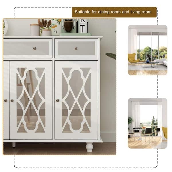 Transitional Glam Buffet Cabinet with Mirrored Doors and Bun Feet