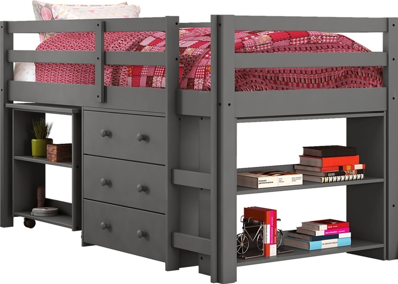 Transitional Gray Loft Bed with Pull-Out Desk and Chest