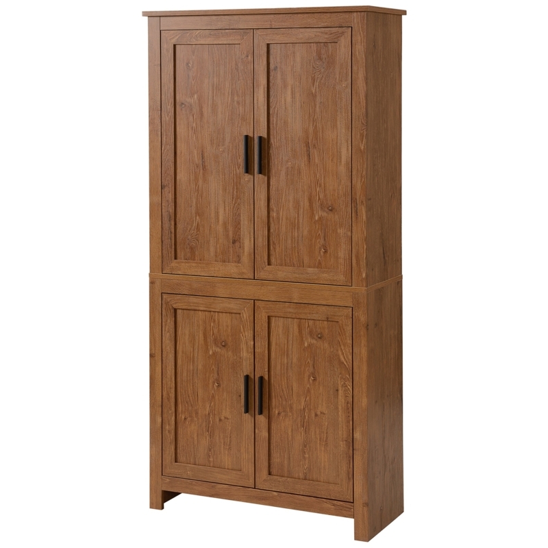 Transitional Kitchen Pantry with Wood Grain and Shaker Doors