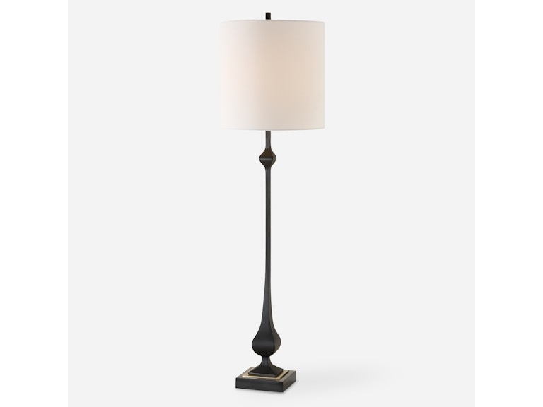 Transitional Matte Black Buffet Lamp: Teardrop Stem Detail (61 chars)