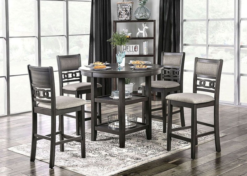 Transitional Pub Table Set Two Tier Storage Charcoal Grey Finish