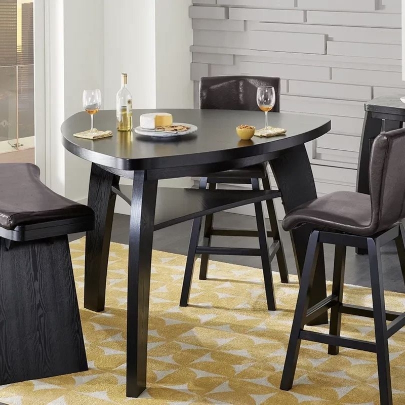 Transitional Pub Table Set with Triangular Tabletop and Storage Shelf