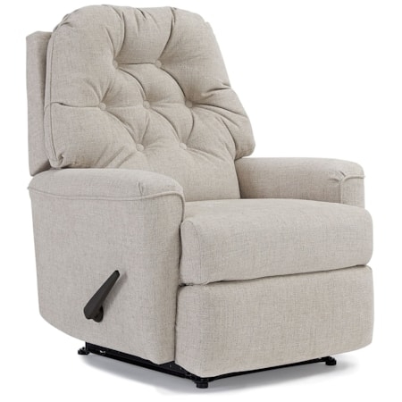 Transitional Rocker Recliner: Oatmeal Beige Fabric Button Tufted