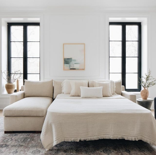 Transitional Sleeper Sectional with Chaise and Lumbar Pillows