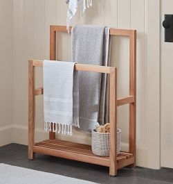 Transitional Standing Towel Rack with Tiered Wood Bars