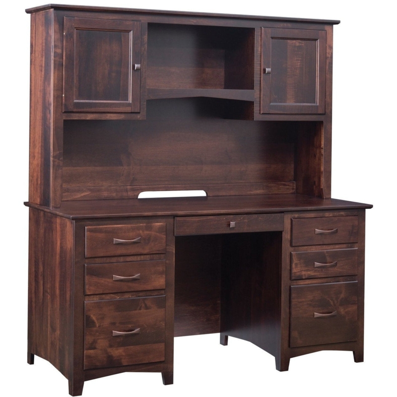 Transitional Study Desk Hutch: Espresso Brown Arched Apron Pedestals