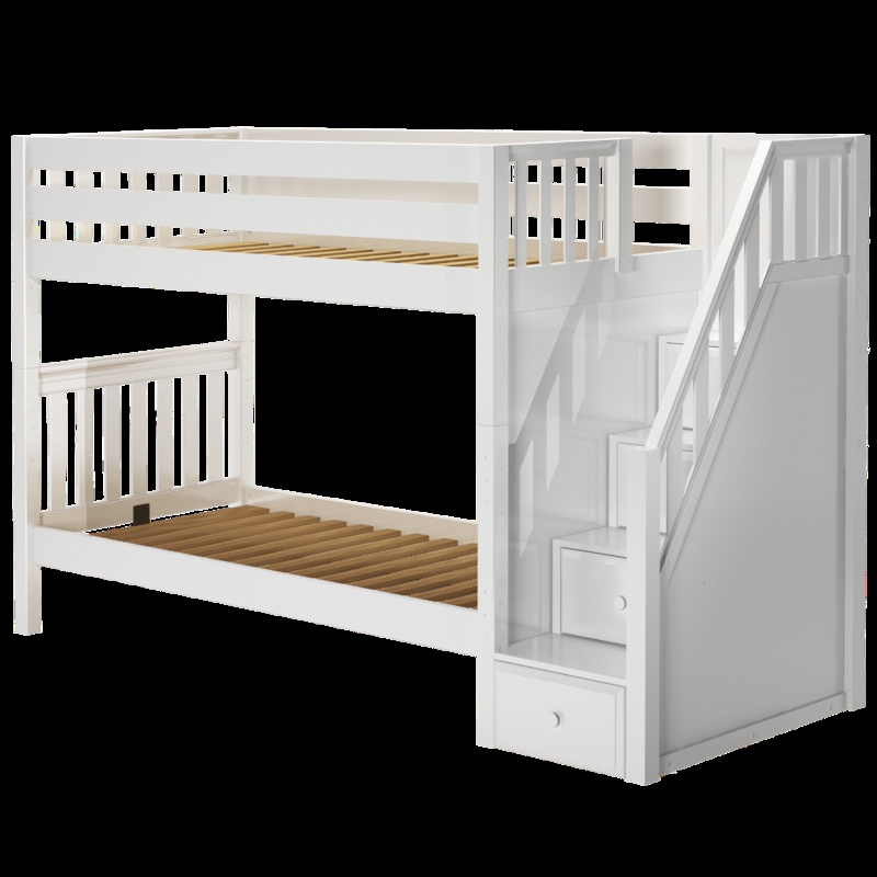 Transitional Twin XL Bunk Bed with Integrated Staircase Storage in White