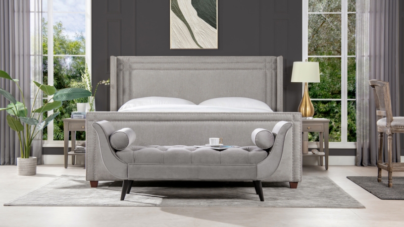 Transitional Wingback Bed: King Size with Vertical Channel Headboard