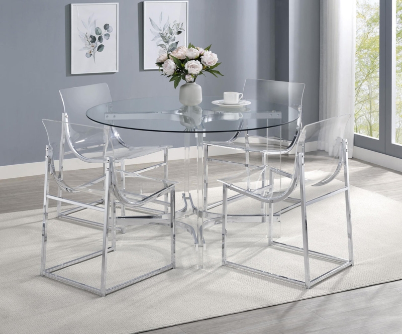 Transparent Acrylic Legs Dining Table Set with Chrome
