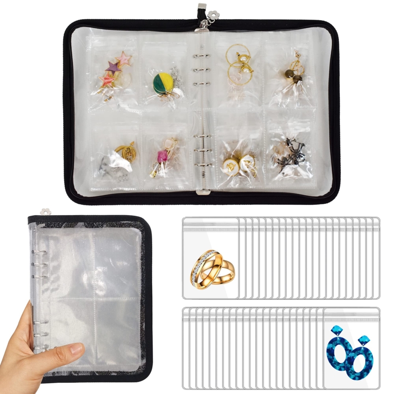 Transparent Jewelry Storage Book, 6-Ring Binder & Removable Pouches