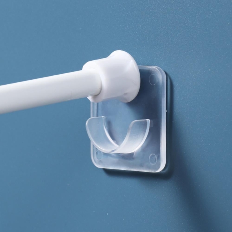 Transparent Rod Holder Adhesive Backing Drill Free Square Base Minimalist