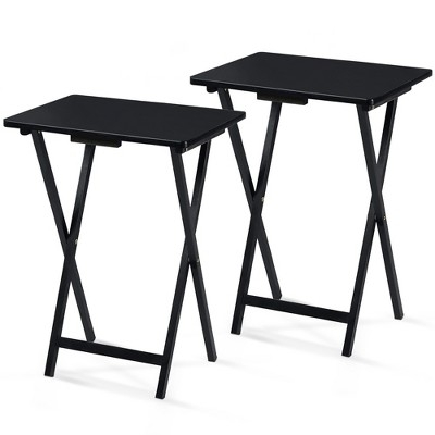 Tray Table Matte Black Wood Minimalist X-Frame Contemporary Set