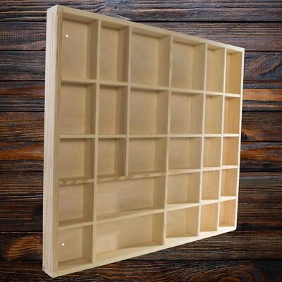 Trinket Display Shelf Varied Compartment Sizes Grid Layout Unfinished Wood