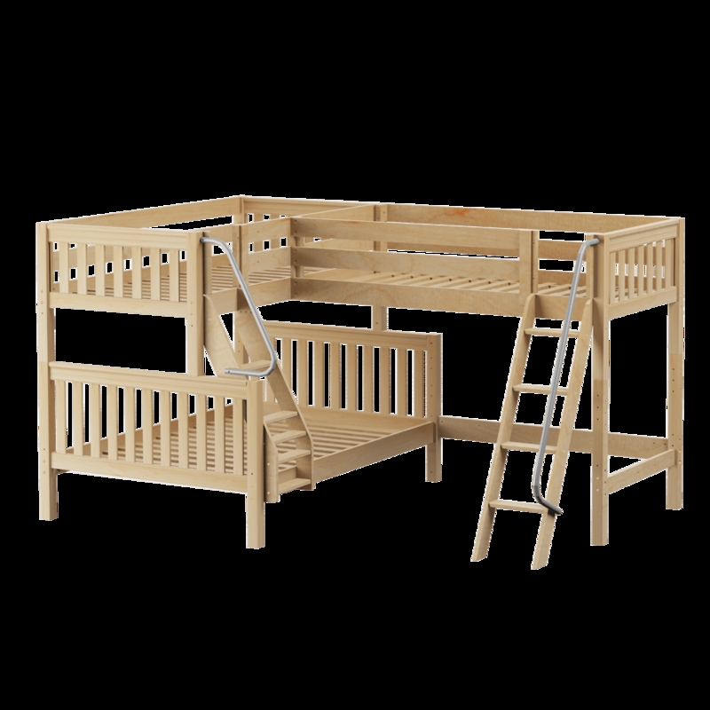 Triple Loft Bunk Scandinavian Natural Wood with Angled Ladders