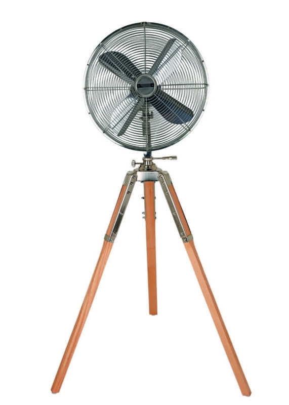 Tripod Fan with Polished Cage and Light Wood Legs, Chrome Head Floor ...