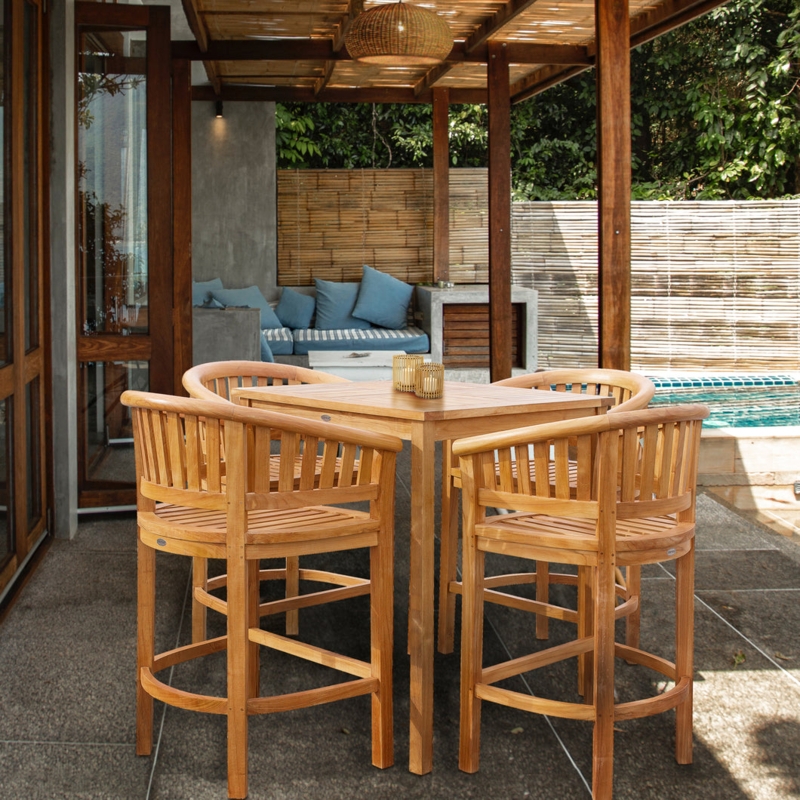 Tropical Bistro Bar Set with Curved Barrel Back Chairs