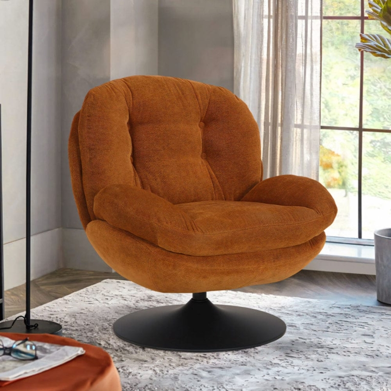 Tufted Backrest Swivel Accent Chair, Pedestal Base, Modern