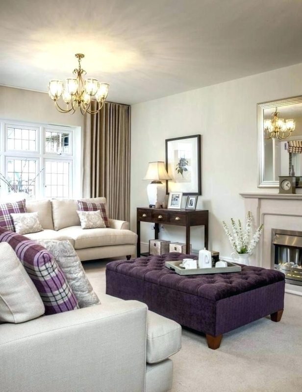 Tufted Ottoman in Plum Purple Velvet used as Oversized Coffee Table