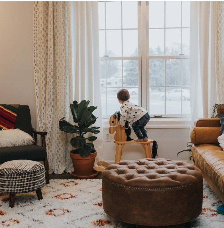 Tufted Ottoman: Oversized Scale, Farmhouse Chic, Warm Brown.