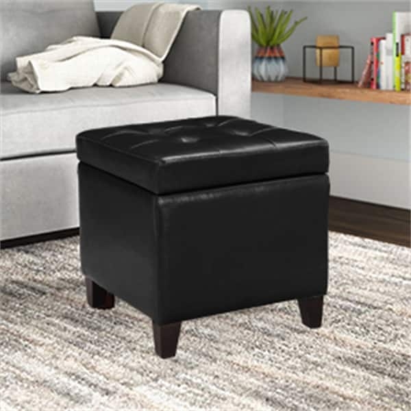 Tufted Seat Storage Ottoman in Dark Espresso Finish