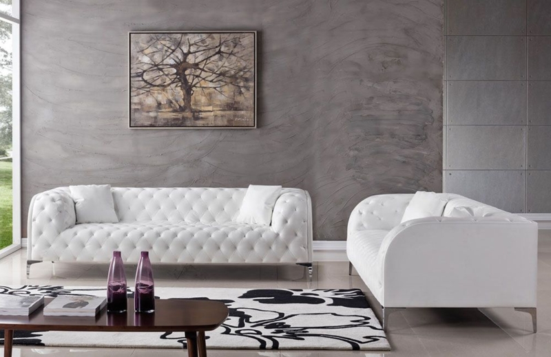 Tufted Sofa: Modern Glam Chrome Leg Design with Square Arms