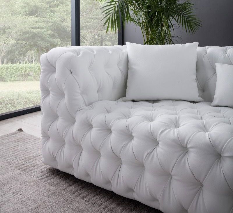Tufted Sofa: Modern Leather Tuxedo Couch with Blocky Silhouette