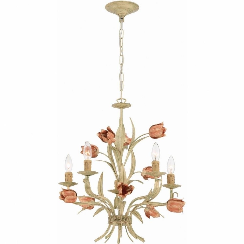 Tulip Floral Chandelier with Sage and Rose Finish, Botanical Chic.