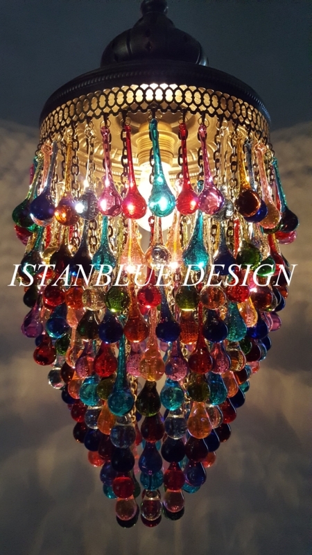 Turkish Raindrop Chandelier with Perforated Filigree Metal Cap