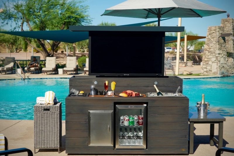Tv Lift Cabinet Outdoor Wood Pop Up TV Integrated Fridge Island