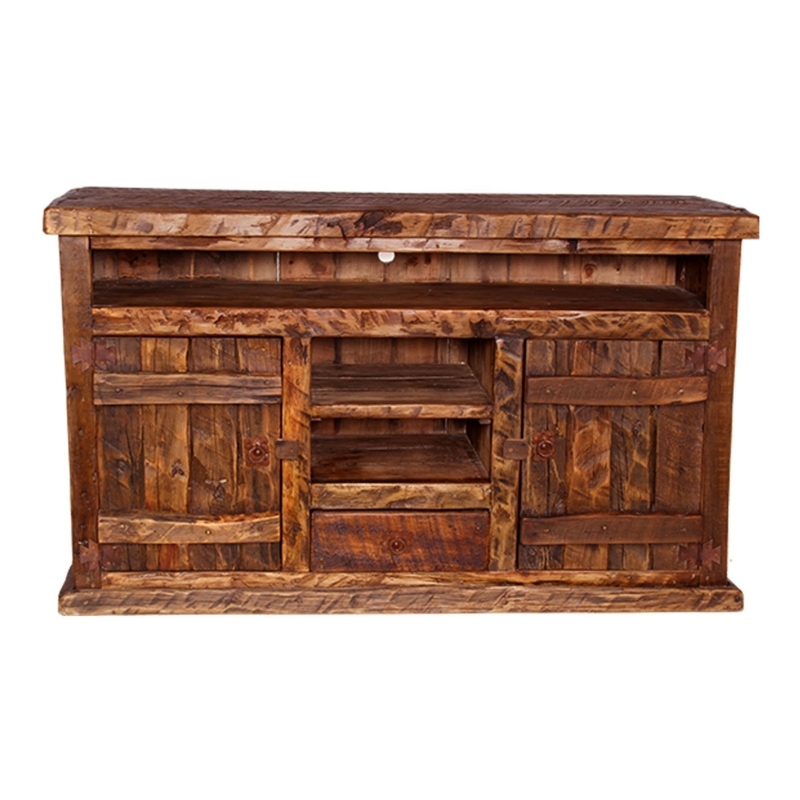 Tv Stand Cross Hinges Chunky Planks Distressed Finish