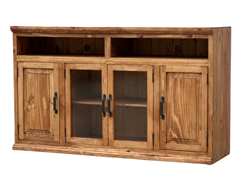 Tv Stand Glass Door Cabinets Crown Molding Detail Honey